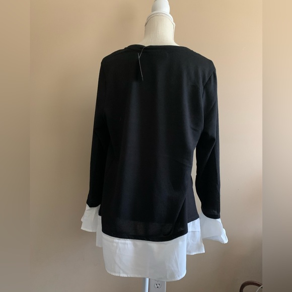 Black and White Long Sleeve Layered Look Top Shirt - Picture 5 of 10